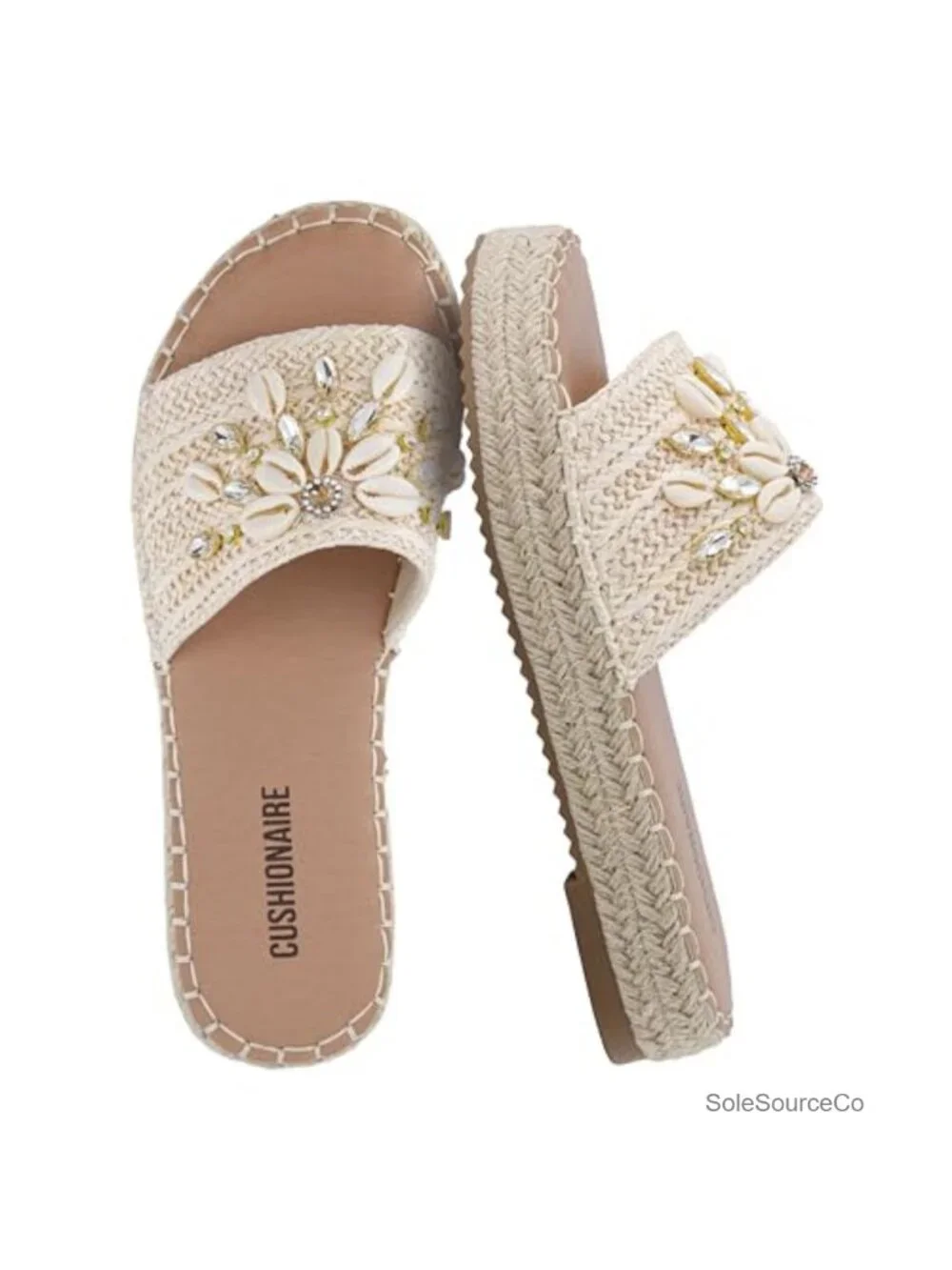 Women's Cushionaire Playa Espadrille Platform Sandals with Shell Embellishment